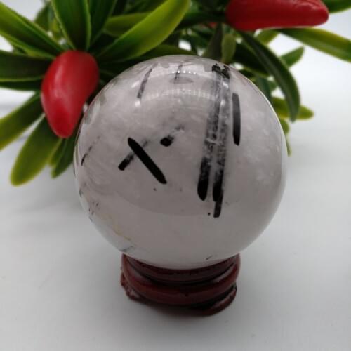 Natural beautiful tourmaline black hair quartz crystal ball healing