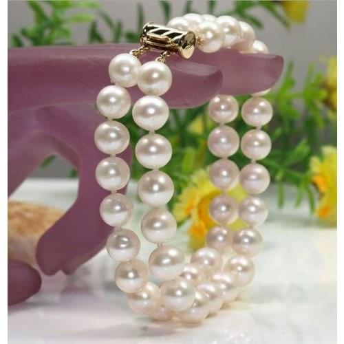 2015 NEW 2 ROW 10-11 MM NATURAL WHITE SOUTH SEA PEARL BRACELET .5-8 INCH ^^^@^Noble style Natural Fine jewe SHIPPING new