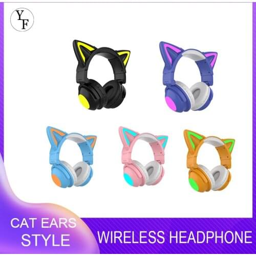 NEW Wireless Headphones Cute Cat Ear Style Gaming Headset LED Light Up Foldable Earphones With Microphone For Kids Girls Gift