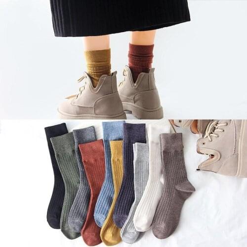 Jeseca New Fashion Cotton Knitted Women Long Socks Wool Harajuku Vintage Japan Cute Underwear Autumn Winter Warm Women Lingerie