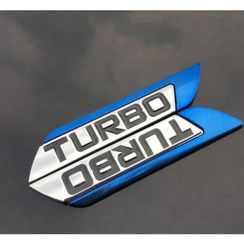 Pair Metal Blue Turbo T Car Auto Side Fender Emblem Skirts Badge Decal Sticker