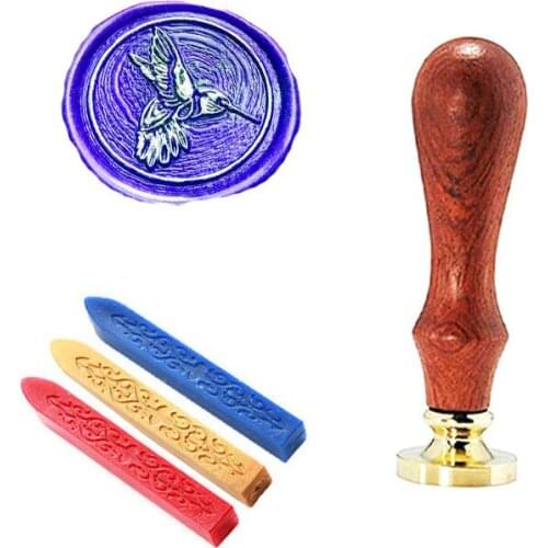 Flight Birds Pictures Round Removable Wax Seal Stamp with Wooden Handle for Cards, Envelopes, Invitations