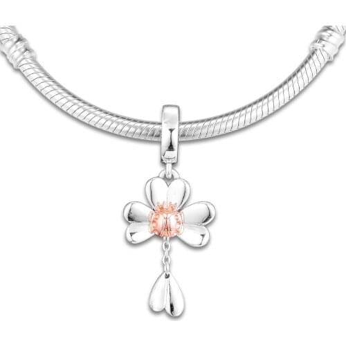 Fits for Pandora Charms Bracelets Clover Ladybird Hanging Beads 100% 925 Sterling Silver Jewelry Free Shipping