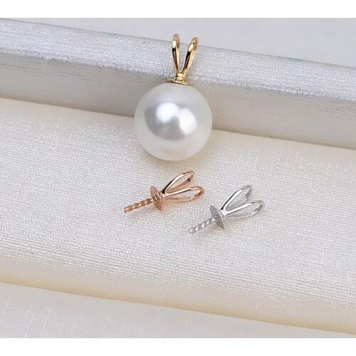 New Real AU750 G18K Yellow Gold Pendant Mountings Findings Component Pendant for Oyster Akoya Edison Pearls Agate, Coral, Jade