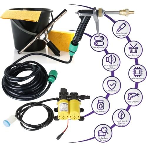 12 Volt Portable High Pressure Water Pump, Car Wash Device Fit for Auto RV Marine,Pets Showering,Window Electric Car Washer kit