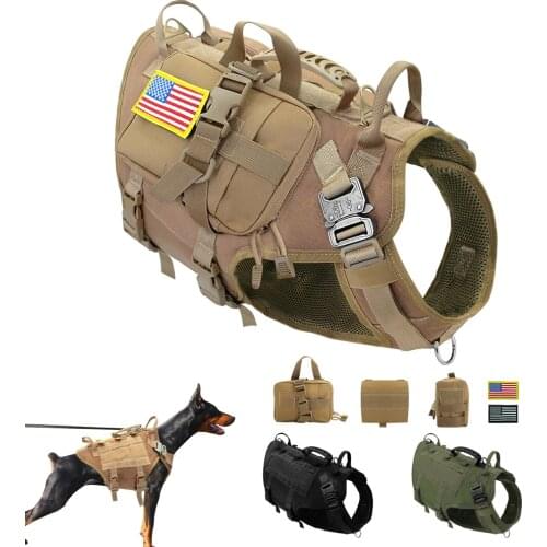 Strong Nylon Dog Harness Tactical Military Pet Vest Harnesses With Bag Working Dog Training Vests For Medium Large Dogs