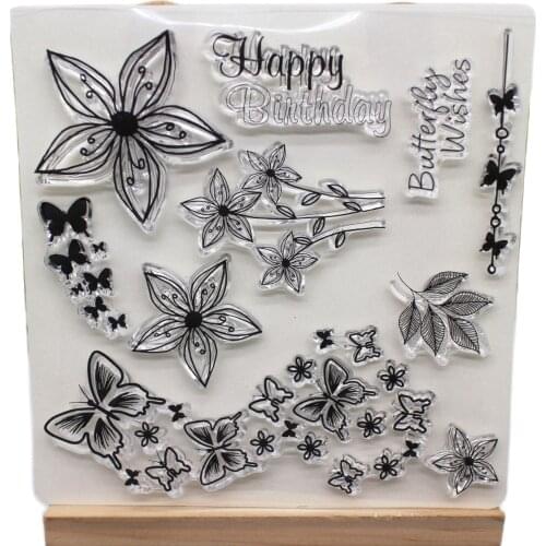 Butterfly&flower Clear Stamps/seal For Scrapbooking paper craft card making 2019 NEW birthday word silicone stamp Seal for Decor