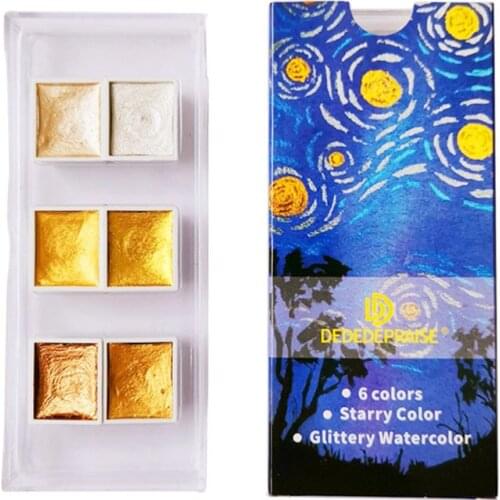 Handmade 6/12 Color Glitter Water Color Set Metallic Gold aquarela Pigment Paint Artist Painting