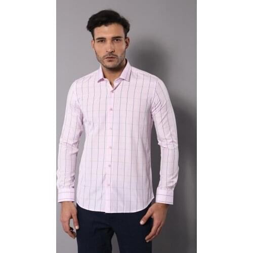 Light Pink Plaid Shirt for Men Wessi