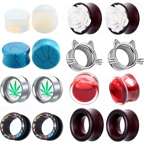 Screw Teardrop Dangle Gauges Gem Pendant Tunnels and Plugs For Ear Steel Glitter Ear Gauges 2g - 1 inch Piercing Body Jewelry