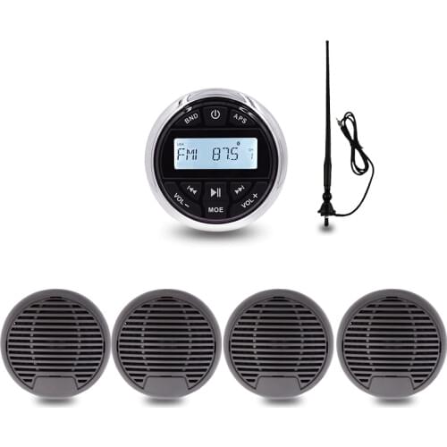 Waterproof Marine Radio Bluetooth Stereo Audio Receiver Sound System+3" Marine Speakers+FM AM Antenna For UTV ATV Motorcycle