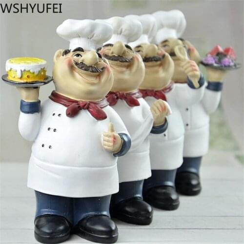 WSHYUFEI Cute Chef Statue Figurine Ornaments Home dining table Decor Resin Crafts Restaurant bar Cake Shop Decoration