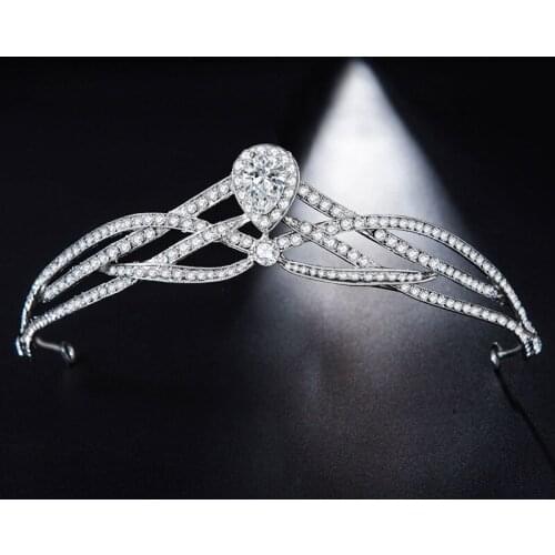 SLBRIDAL Rhinestone Crystal Cubic Zirconia Wedding Tiara Crown Bridal Hair Accessories Bridesmaids Princess Women Jewelry