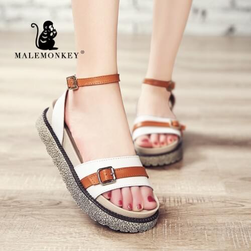 MALEMONKEY 1082 Ladies Sandals Women Fashion 2020 New Design Summer Sandals Woman Comfortable heels Platform Sandals Women Brown