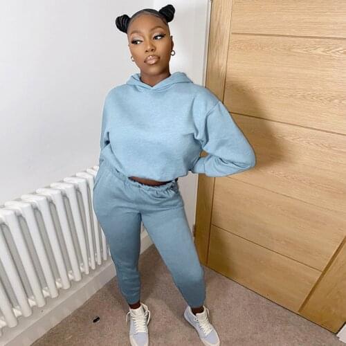 Active Wear Womens Sport Suit Casual Tracksuit Hooded Long Sleeve Sweatshirt Top and Elastic Waist Jogger Trouser Co Ord Set