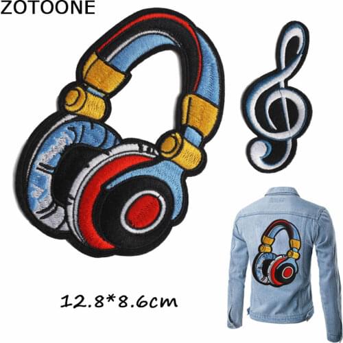 ZOTOONE Fashion Music Headphone Big Patche for Clothing Iron on Embroidered Garment Applique Embroidery Patch Clothes Accessory