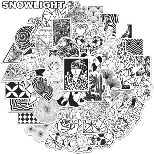 10/50pcs/set Black And White Geometry Animal Cartoon Graffiti Stickers For Helmet Skateboard Diaries Mixed Luggage Laptop Case