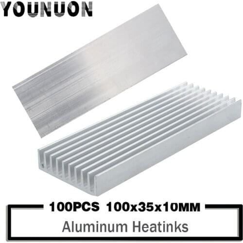 100pcs 100*35*10mm Heatsink Cooler Cooling Fin Aluminum Radiator Heat Sink for LED, Power IC Transistor, Module PBC 100x35x10mm