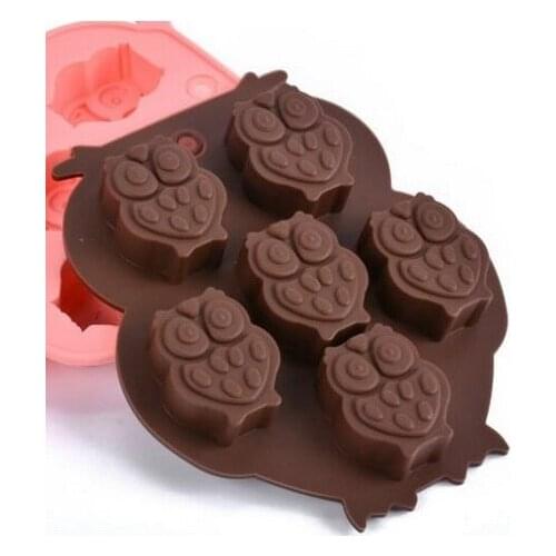100pcs/lot,6 Holes owl Shape Chocolate Mold DIY Silicone Cake Decoration Mold Jelly Ice Baking Mould Love Gift Chocolate Mold