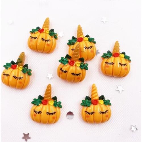 12PCS Kawaii Colorful Resin Pumpkin Unicorn Flatback Cabochon Scrapbook DIY Accessory Decor Figurine Craft OF995