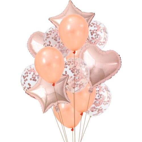 14pcs Solid Color Latex Balloons Heart Star Gold Confetti Balloon Birthday Party Decoration Kids Adult Air Balls Wedding Decor