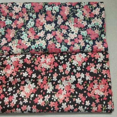160cm Width Black Navy Blue Blooming Japanese Sakura Flowers Printed 100% Cotton Fabric Floral Patchwork TULLE flower Cloth Dres