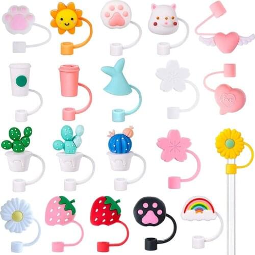 20 Pieces Straw Plug Silicone Straw Tips Cover Reusable Cute Drinking Straw Tips Lids for 6-8 Mm Straws Plugs