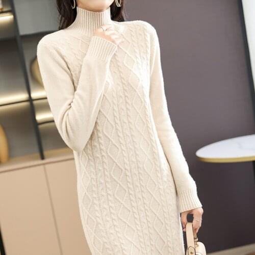 2021 The New 100% Australian Wool Long Sweater Pure Color Knitted Round collar Pullover Sweater Loose Large Size Sweater Wom