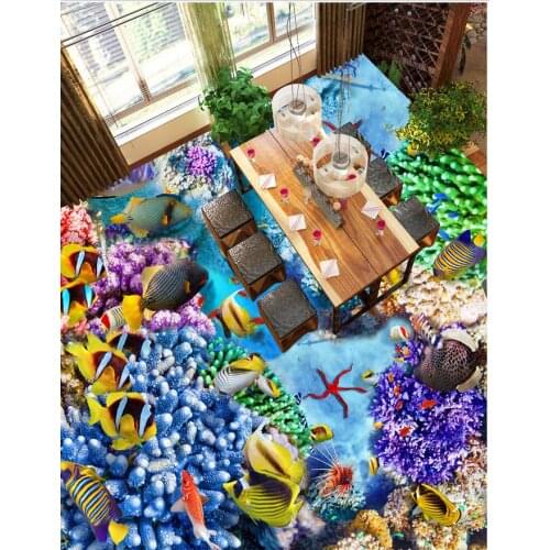 3d flooring Colorful Underwater World 3D floor bedroom bathroom 3d floor painting wallpaper pvc floor wallpaper