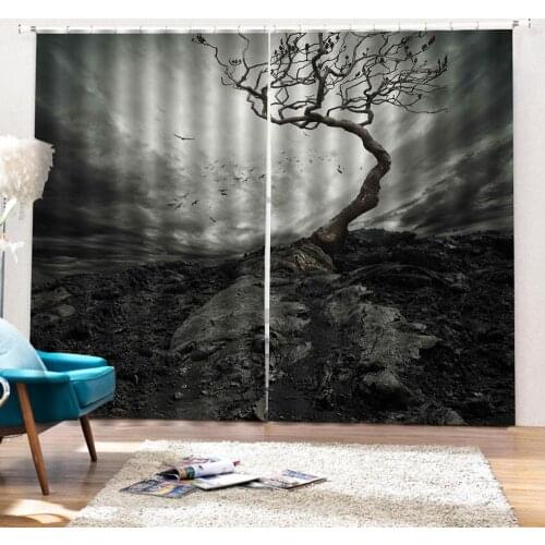 3D Curtain Printing Blockout Polyester Photo Drapes Fabric For Room grey landscape curtains
