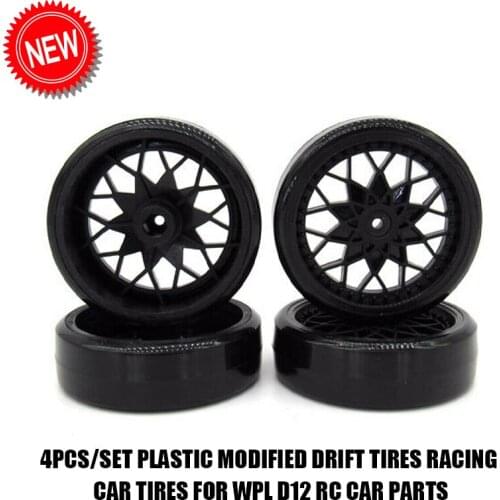 4pcs/set Plastic Modified Drift Tires Racing Car Tires for WPL D12 RC Car Parts Tire Accessories Black
