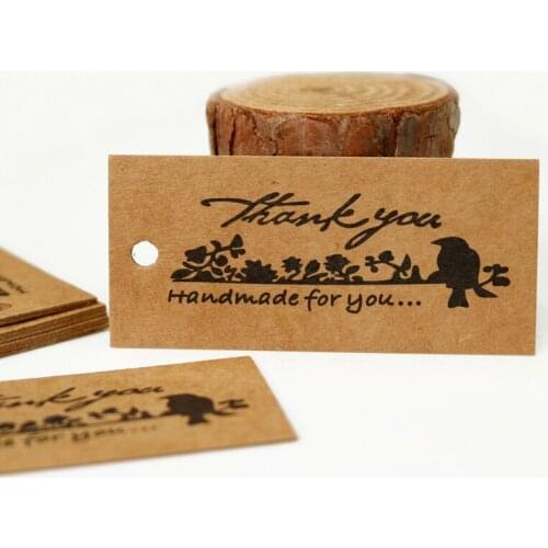 50pcs Bird Thank you Handmade DIY Kraft Gift Tag Party Wedding Message Gift Tag Hang Tag Craft Cards Label Hemp String Included