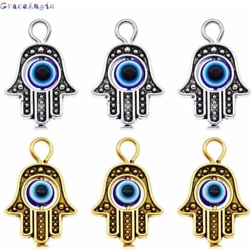 8pcs/lot Hamsa Hand Charms Hamsa Evil Eye Pendant Bead Dangle earrings Necklace Pendant Jewelry making Keychain DIY Brooch Craft