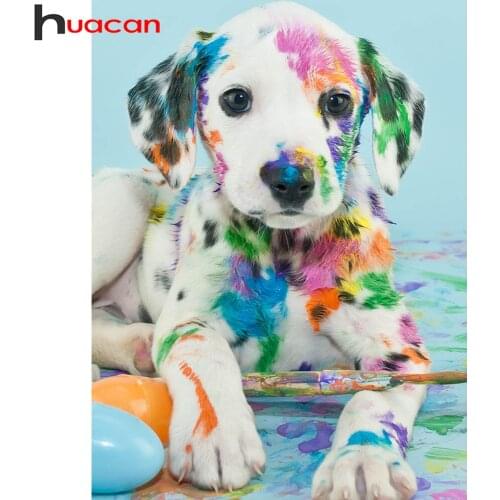 Huacan 5d Diy Diamond Painting Dog Home Decor Embroidery Cross Stitch Animal Mosaic Color Wall Stickers