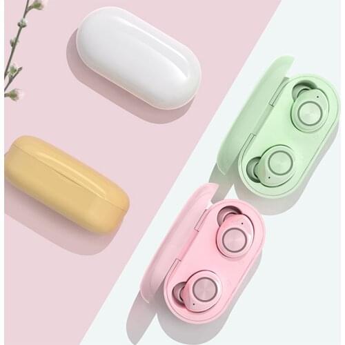 Bluetooth 5.0 Wireless Headset Macaron Colorful ,HiFi Stereo Headset touch control mini Earbuds Built-in HD Mic Gift for Women