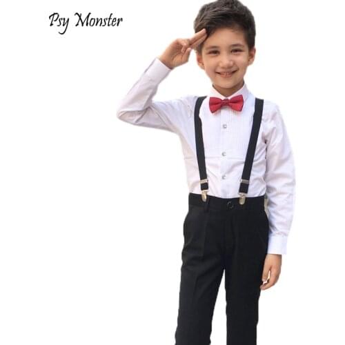 Brand Flower Boys Gentleman Summer Wedding Overall Suits with Bowtie Formal School Performance Suit Birthday Dress Bib Pants