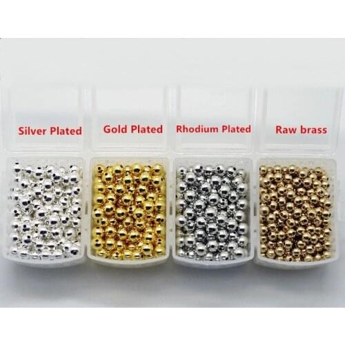 100pcs 2-2.5-3-4-5-6-8-10-12mm Rhodium Gold Silver Plated Beads Metal Copper Smooth Round Beads DIY Jewelry Accessories