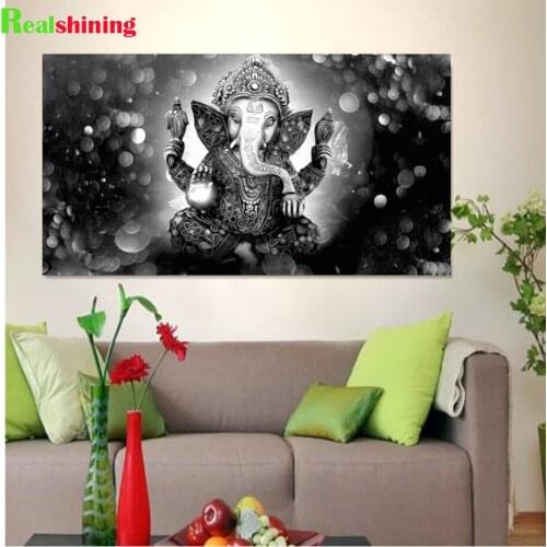 Black white art diamond painting full mosaic cross stitch diamond embroidery India Lord Elephant Religion Goden Buddha,N2327