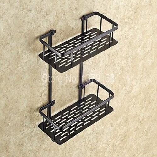 Black Oil Rubbed Brass Bathroom Accessory Dual Tier Shower Soap / Sponge Tray Caddy Basket Wire Storage Rack Wall Mounted aba530