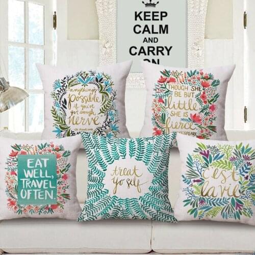Decorative Cotton Linen Cushion Cover 45X45Cm Capa de Dlmofada Sofa Bedding Throw Pillow Case Flower wreath Letter Pattern