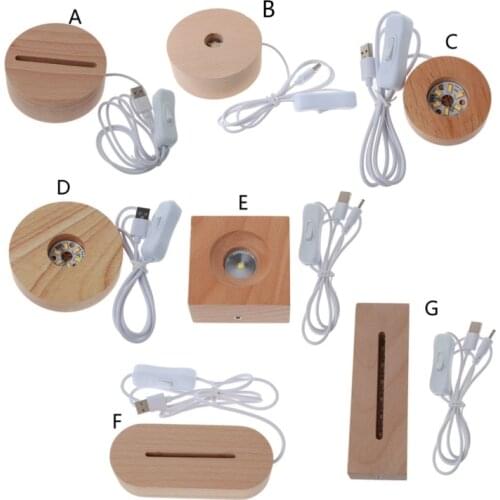 Handmade Wood Rectangle Round Oval Shape LED Display Base Resin Art Ornament Wooden Night Lighted Base Stand Crafts