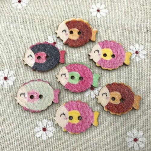 DIY 100pcs Retro Wooden Kissing fish buttons Sewing 2-holes Scrapbooking crafts 25mm