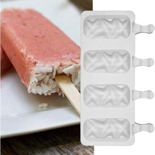 Ice Cream Mold Reusable DIY Making Silicone 4 Cavity Kitchen Accessories for Refrigerator Ice Cream Mold