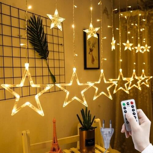 220V Curtain LED String Light Fairy Icicle 2.5M Star Christmas Garland Wedding Party Window Outdoor New Year Decorat Light