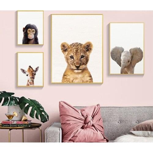 Painting Nordic Kid Bedroom Decoration Picture Baby Animal Zebra Lion Elephant Canvas Poster Nursery Wall Art Print Minimalist