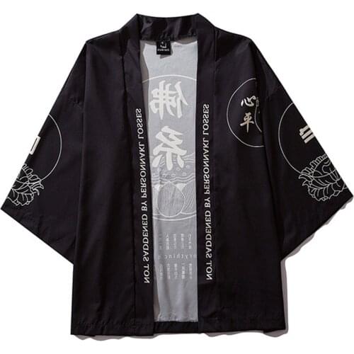 Japanese Samurai Kimono Shirts Men Chinese Printing Style Print Cardigan Kimono Oversize Anime Robe Yukata Haori
