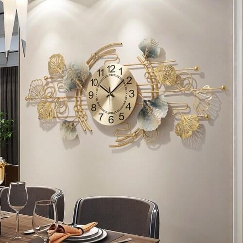 Chinese Luxury Wrought Iron Ginkgo Biloba Wall Clocks Home Livingroom Wall Sticker Decoration Entrance Store Wall Mural Crafts