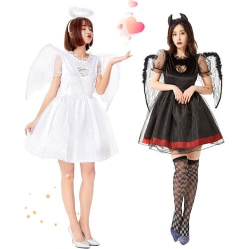 Zhomecos Angel and Demon Cosplay Costume Winged Skirt Angel Devil Dress For Girls Woman Halloween Party Costumes