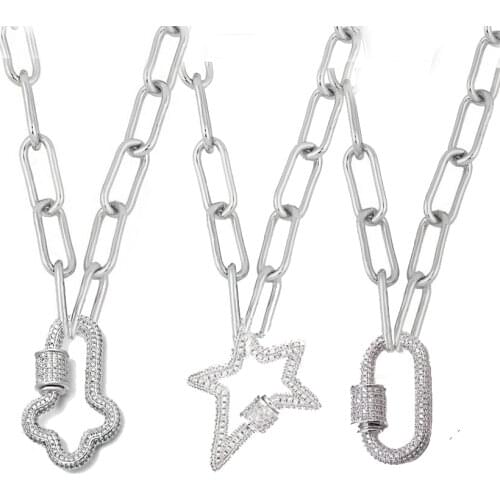 Curb Cuban Creative Spiral Lock Accessories silver Carabiner links chain Screw Clasps Cubic Zirconia Punk Jewelry Statement
