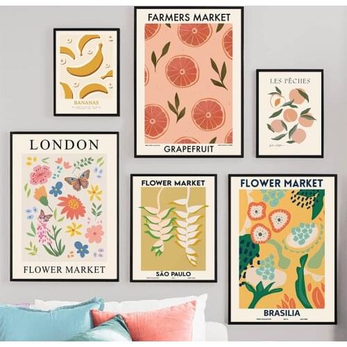 Lemon Papaya Fruit Flower Market Leaf Wall Art Canvas Painting Nordic Posters And Prints Wall Pictures For Living Room Decor
